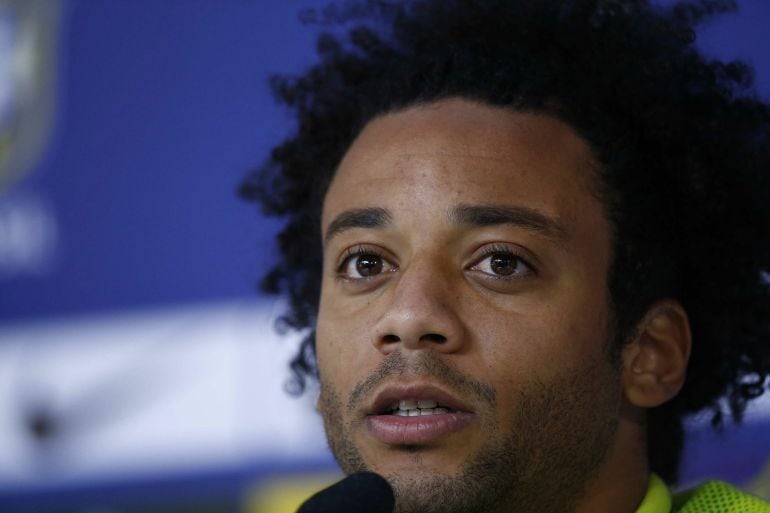 Marcelo, en una rueda de prensa con Brasil 