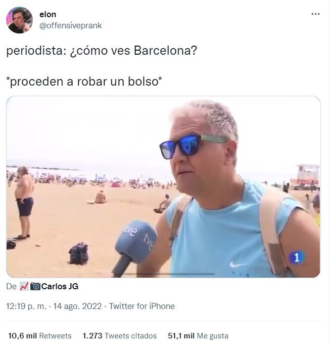 Robo en la playa de Barcelona en una entrevista de TVE en directo.