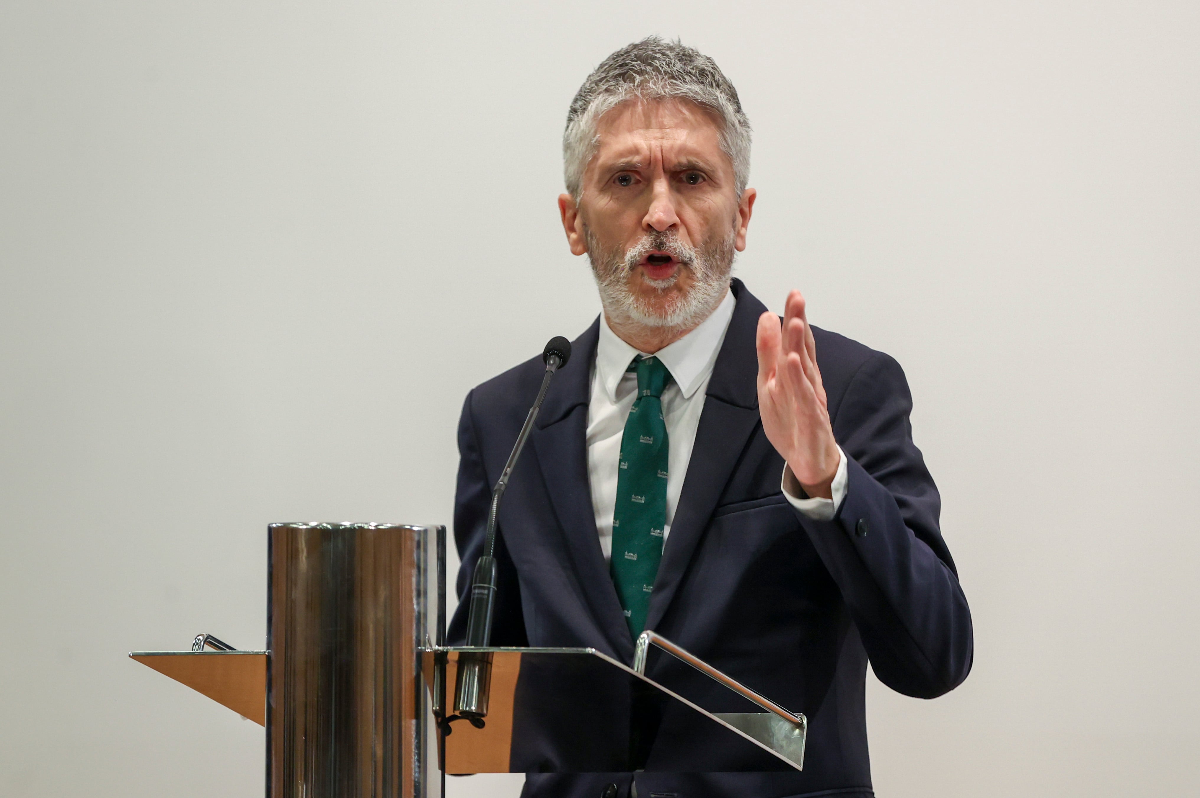 El ministro del Interior Fernando Grande Marlaska, durante la rueda de prensa en la sede del Ministerio del Interior