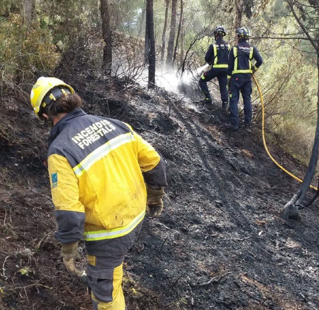 Agentes del Ibanat en un incendio.