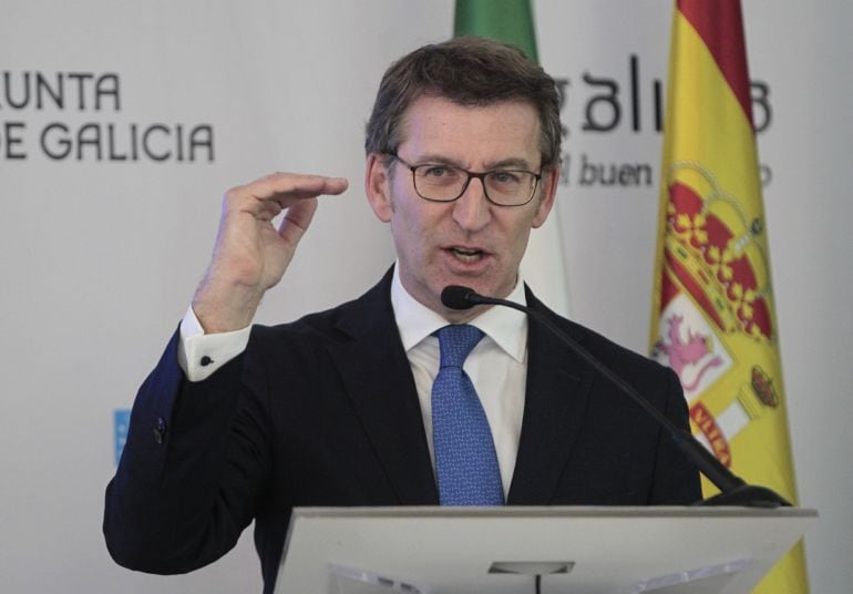 El presidente de la Xunta de Galicia, Alberto Núñez Feijóo, durante la inauguración de una muestra comercial en Ciudad de México (México). Núñez Feijóo, dijo hoy que esa comunidad autónoma española buscará aprovechar el mercado.