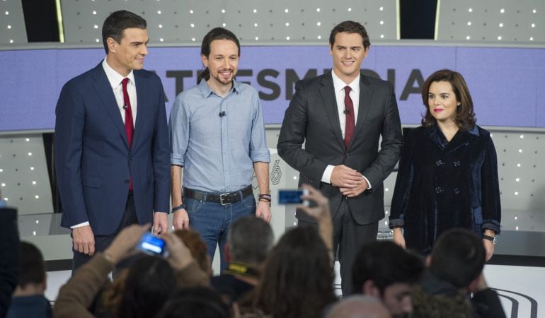 Pedro Sánchez, Pablo Iglesias, Albert Rivera y Soraya Sáenz de Santamaría, en el debate a cuatro.