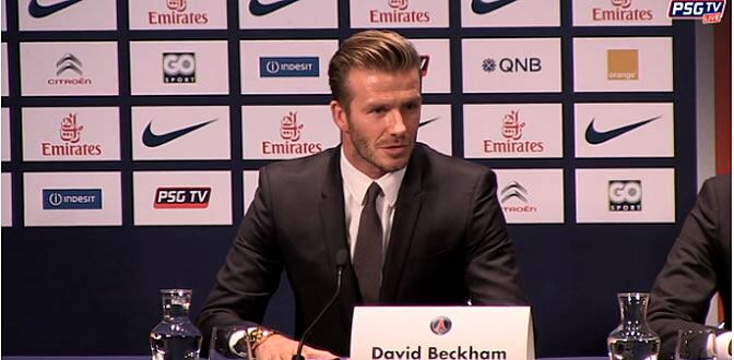 Beckham, durante su presentación como nuevo jugador del PSG