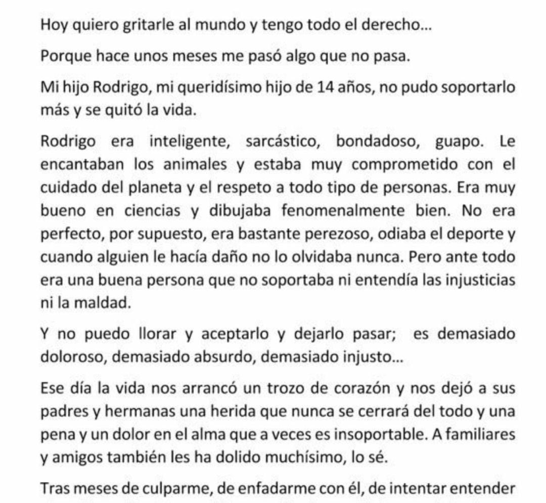 La estremecedora carta de una madre que culpa del suicidio de su hijo a la &quot;desinformación&quot; en la salud mental.