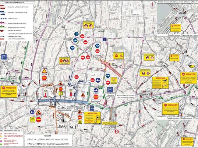 Mapa de las obras del del carril bus segregado para el bus de tránsito rápido (BTR) Santa Justa-Plaza del Duque en Sevilla.
El avance de las obras del carril bus segregado para el bus de tránsito rápido (BTR) Santa Justa-Plaza del Duque, van a provocar el corte total de la calle Imagen de Sevilla capital, en el tramo de la Plaza de la Encarnación, desde el próximo 8 de enero hasta la segunda quincena de febrero, aproximadamente.