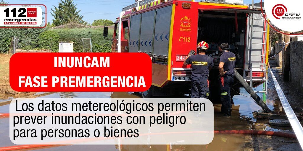 Aviso de activación del Plan contra las inundaciones en la Comunidad de Madrid. Centro 112 CM