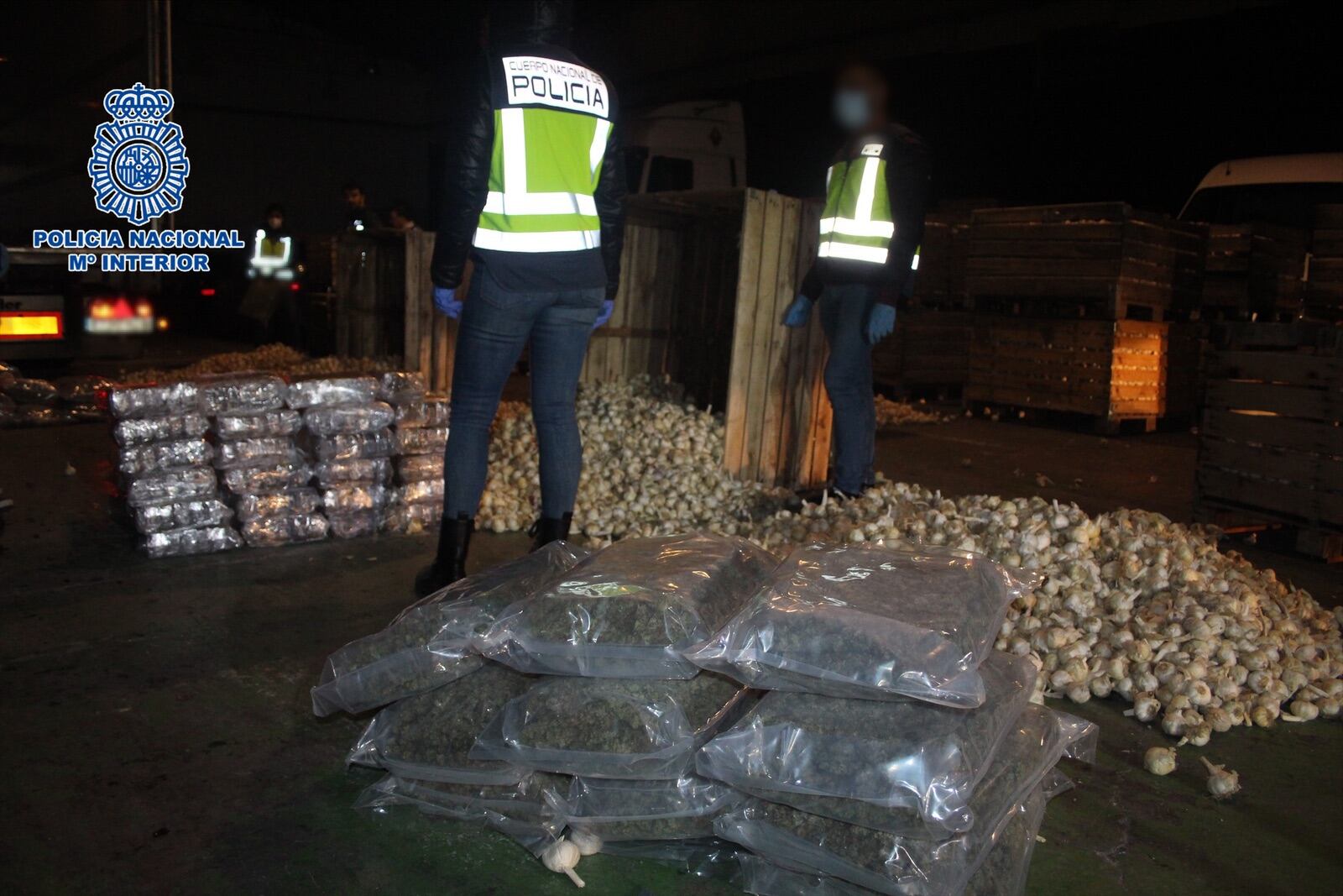 La droga iba oculta en un cargamento de más de 22 toneladas de ajos