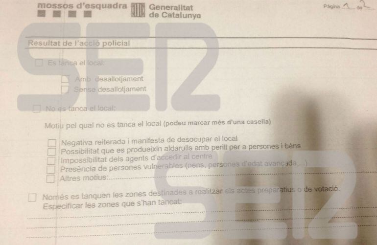 Este es el documento que manejan los Mossos para el cierre de colegios