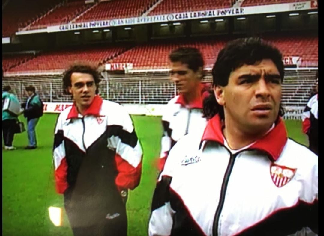 Maradona y Miguel, en el Sevilla FC