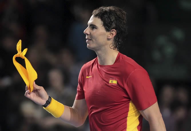 El tenista español Rafael Nadal celebra la victoria conseguida frente al belga