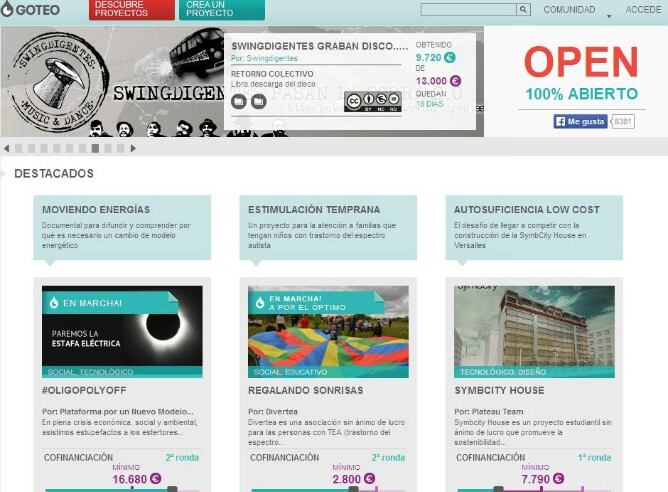 Goteo, una de las plataformas de 'crowdfunding'