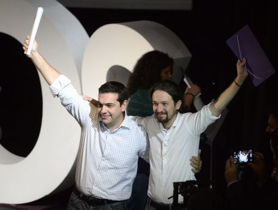 Alexis Tsipras apoyó a Pablo Iglesias en Madrid.