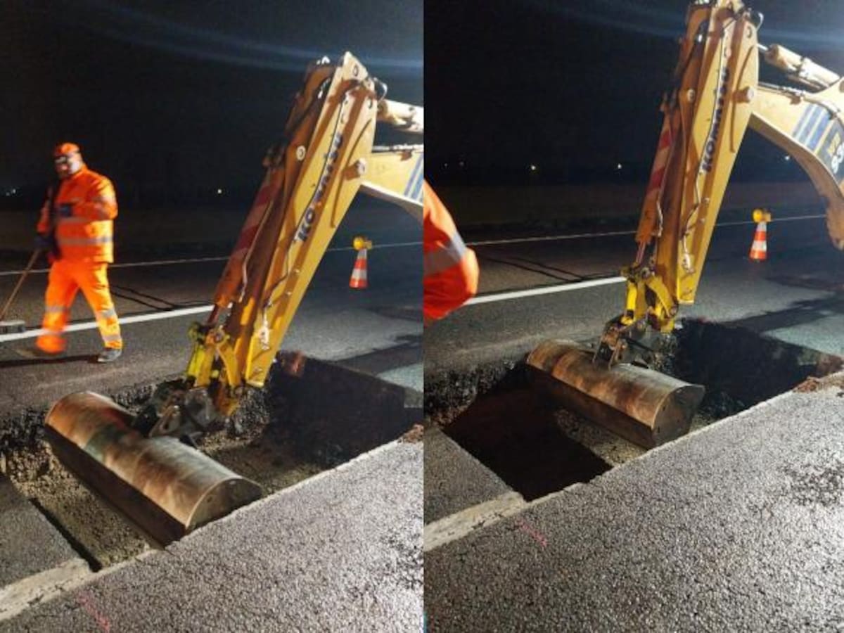 Recuperada la circulación tras repararse el socavón en la A-7 a la altura de Rafelbunyol