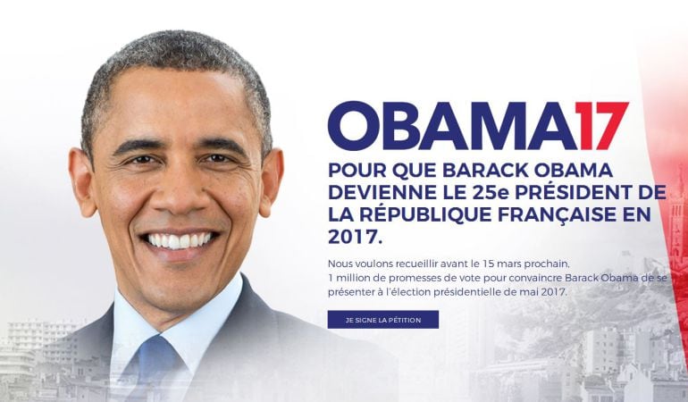 La web pretende que Obama sea candidato a las elecciones presidenciales francesas.