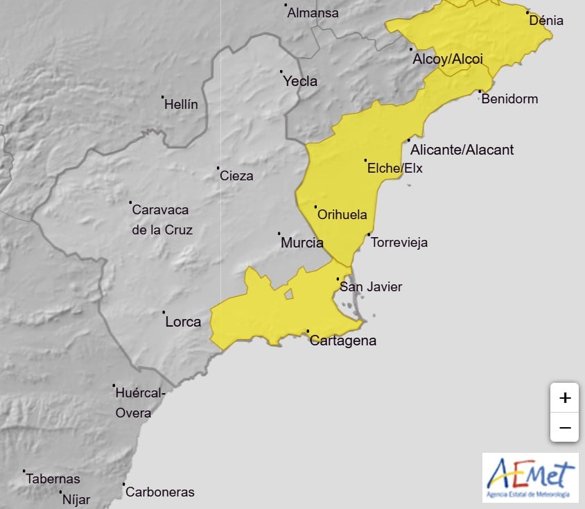 Alerta amarilla por lluvia en Campo de Cartagena y Mazarrón