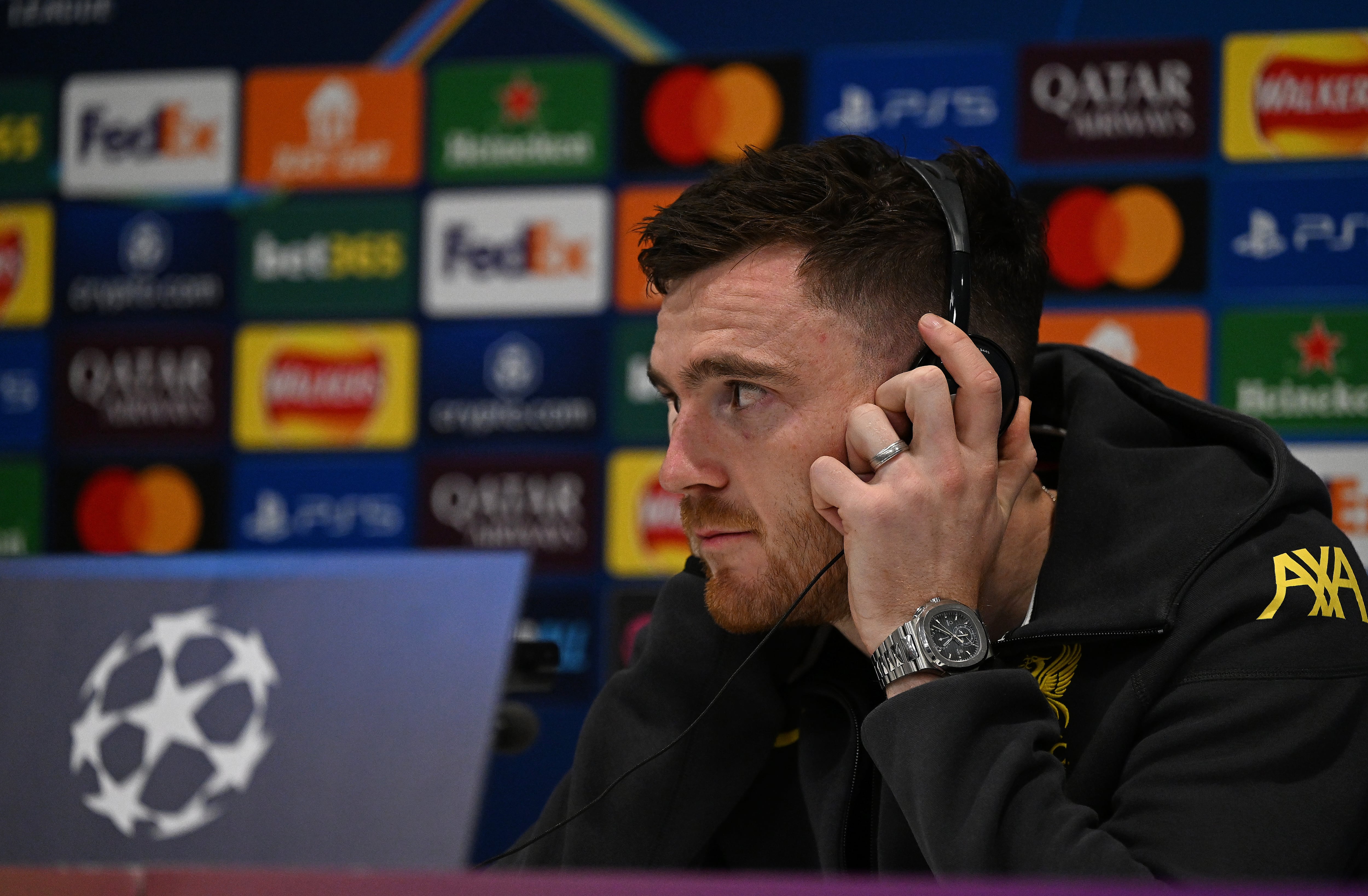 Andy Robertson, en la previa del partido de Champions League entre Liverpool y Real Madrid