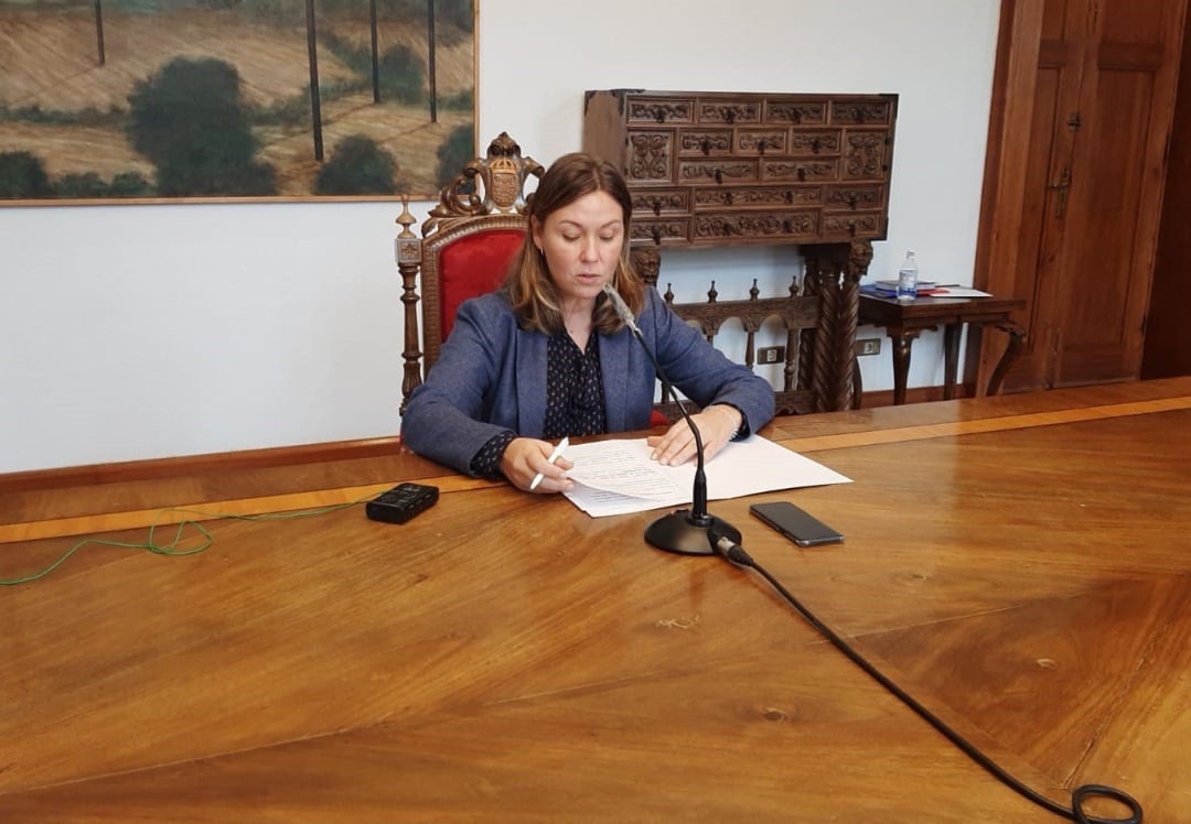 La portavoz de la Diputación de Lugo, Pilar García Porto, en rueda de prensa