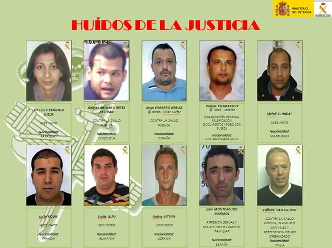 La Guardia Civil difunde la identidad de los diez fugitivos más buscados en España