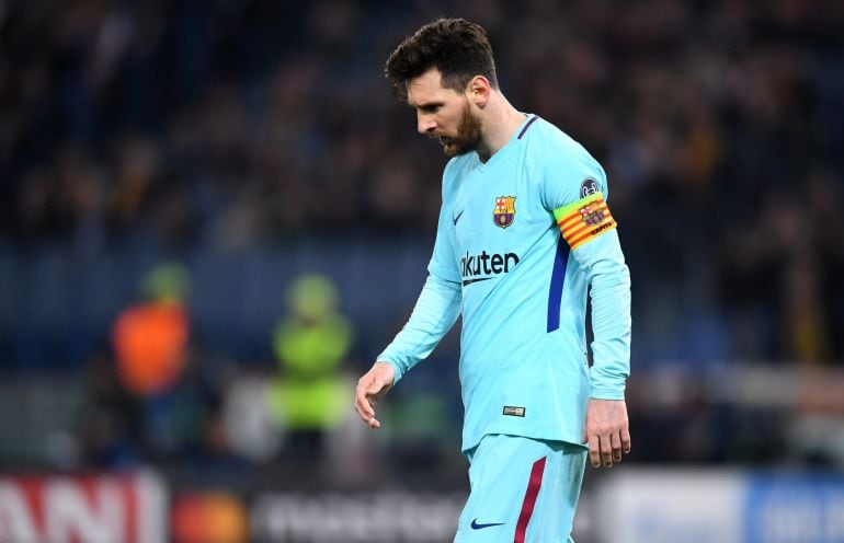 Messi durante los últimos minutos del partido contra la Roma. 