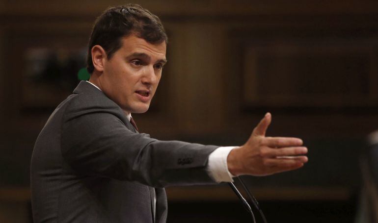 El líder de Ciudadanos, Albert Rivera, durante su intervención en el pleno del Congreso 