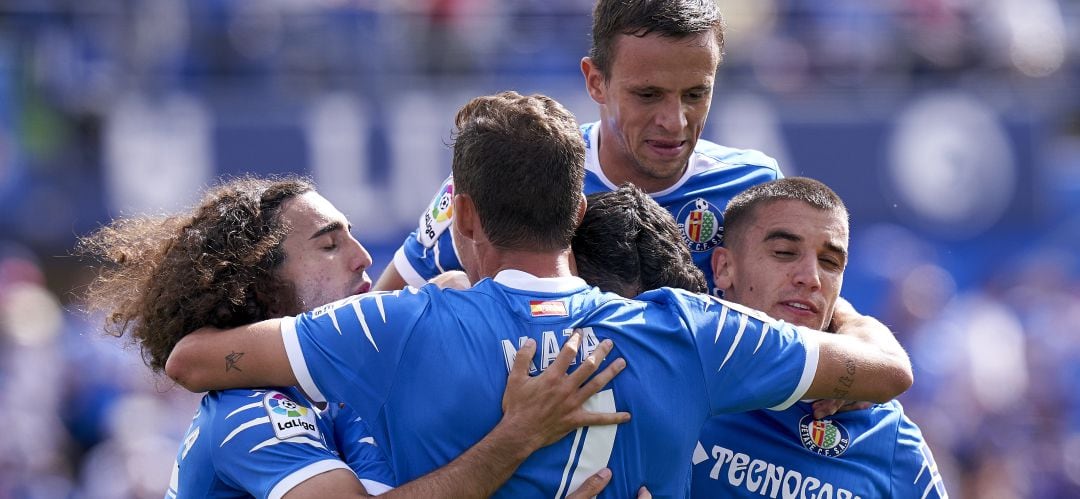 Los jugadores del Getafe celebran un gol esta temporada.