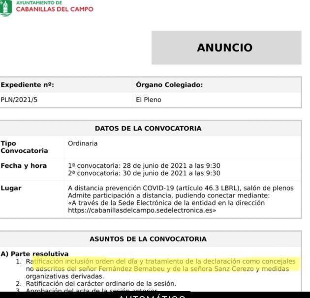 Orden del día del pleno