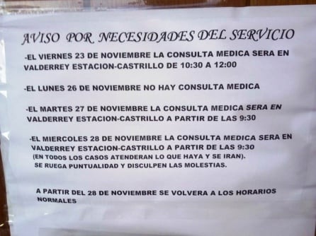 Información de la prestación sanitaria en el municipio de Valderrey