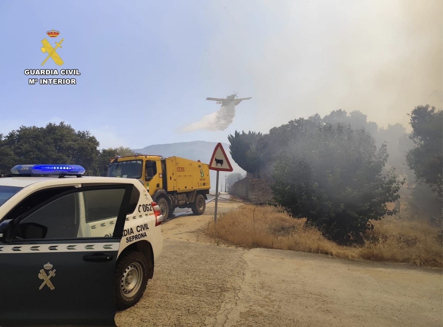 La guardia Civil colabroa con el Infoex para dar por controlados los incendios