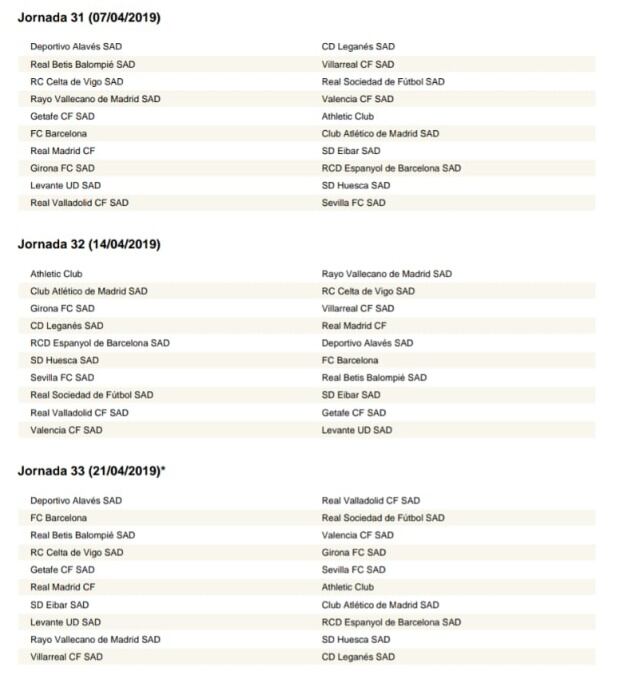 Calendario completo de LaLiga