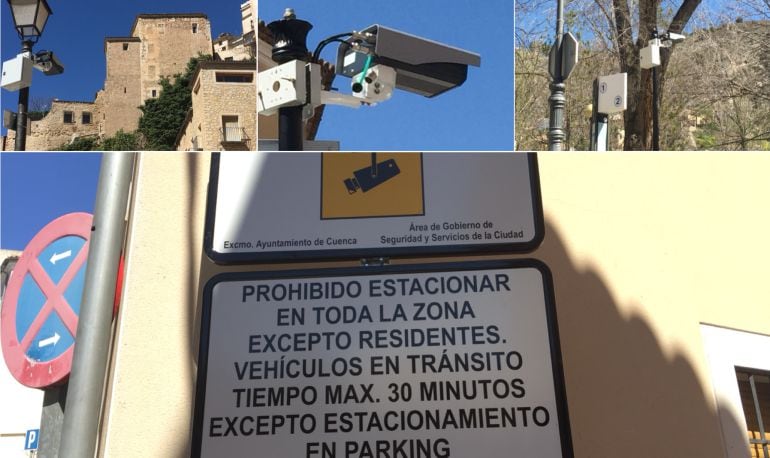 Cámaras y carteles explicativos instalados ya en los accesos al casco histórico de Cuenca.