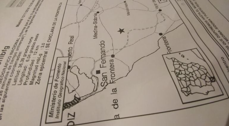 Documento con los datos del terremoto registrado en Chiclana de la Frontera el sábado 12 de noviembre de 2016