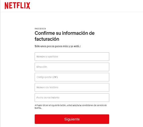 La falsa web de Netflix también pide datos de facturación.