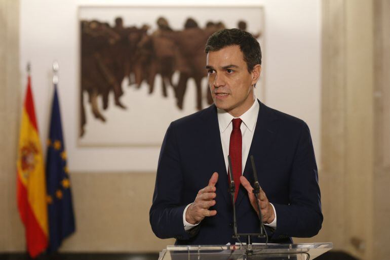 Pedro Sánchez en su comparecencia ante los medios tras la firma del acuerdo con Ciudadanos