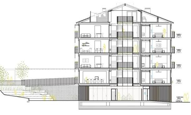Un plano de las viviendas que se construirán en la calle Sant Mateu 102-104 de Alcoy.