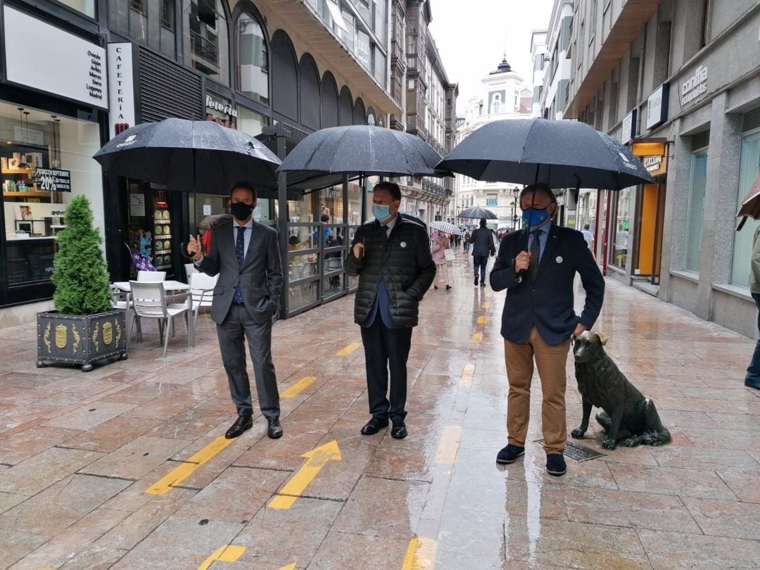 El alcalde de Oviedo, Alfredo Canteli, visita junto a los concejales de Urbanismo y Seguridad Ciudadana el carril bici marcado en la calle Dortor Casal.