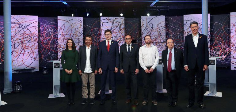 Debate electoral organizado por La Sexta, con los candidatos Josep Rull (JxCat), Carles Mundó (ERC), Inés Arrimadas (Ciudadanos), Miquel Iceta (PSC), Xavier Domènech (Catalunya en Comú-Podem), Xavier García Albiol (PPC) y Vidal Aragonés (CUP), esta noche 