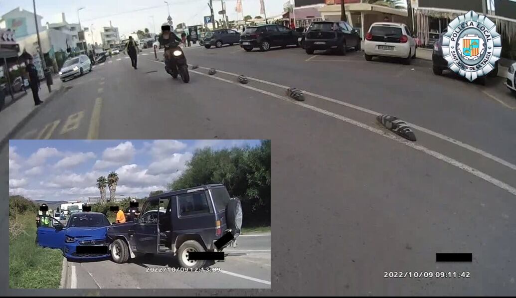 Imagen de la Policía Local de Sant Josep de uno de los accidentes y de la motorista a la fuga