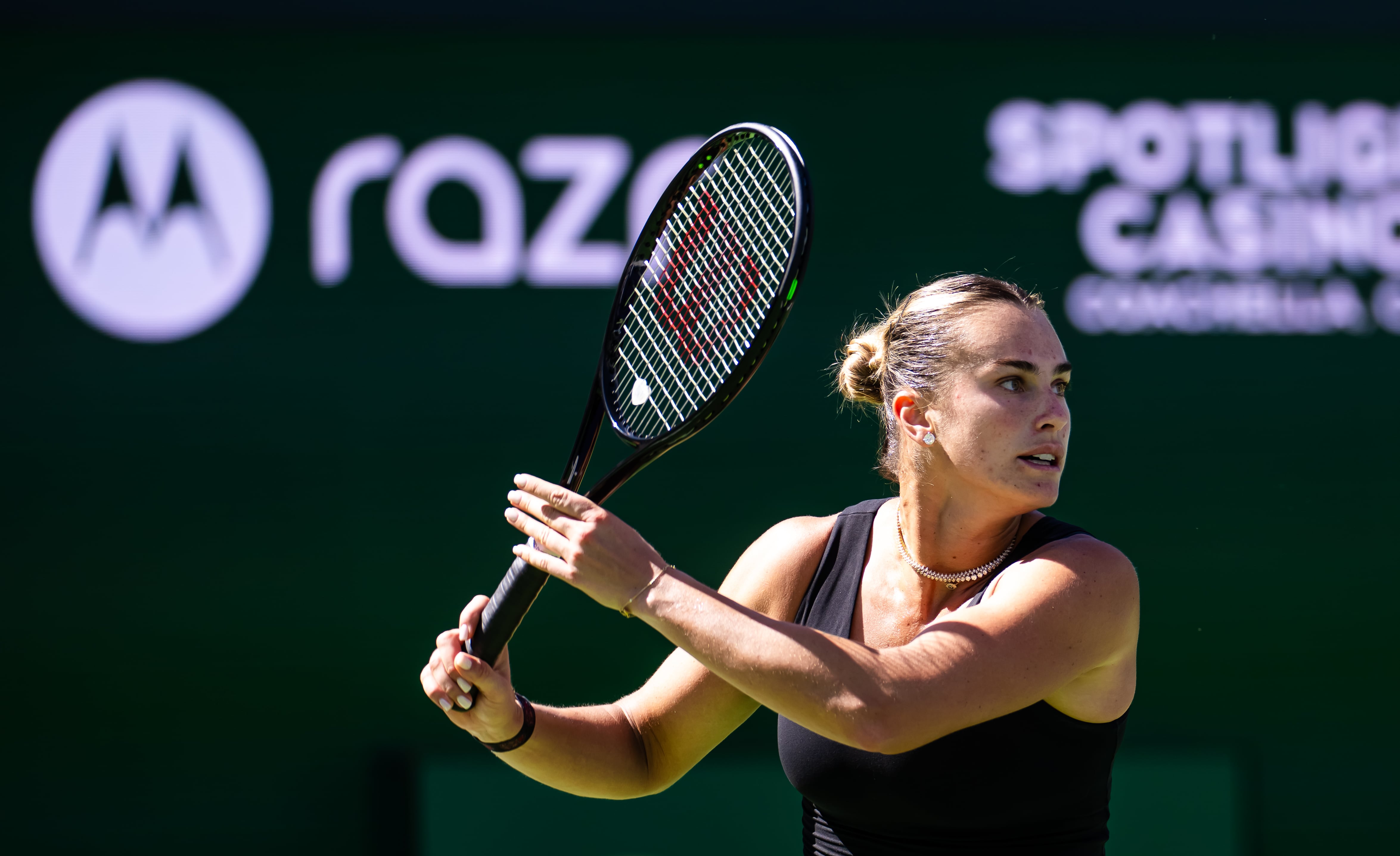 Aryna Sabalenka, durante un entrenamiento previo al inicio de Indian Wells
