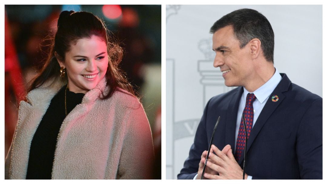 De izq. a der., la cantante y artista, Selena Gómez, y el presidente del Gobierno, Pedro Sánchez