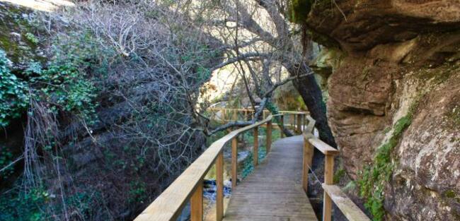 El río forma una estrecha hoz por la que discurre la ruta.