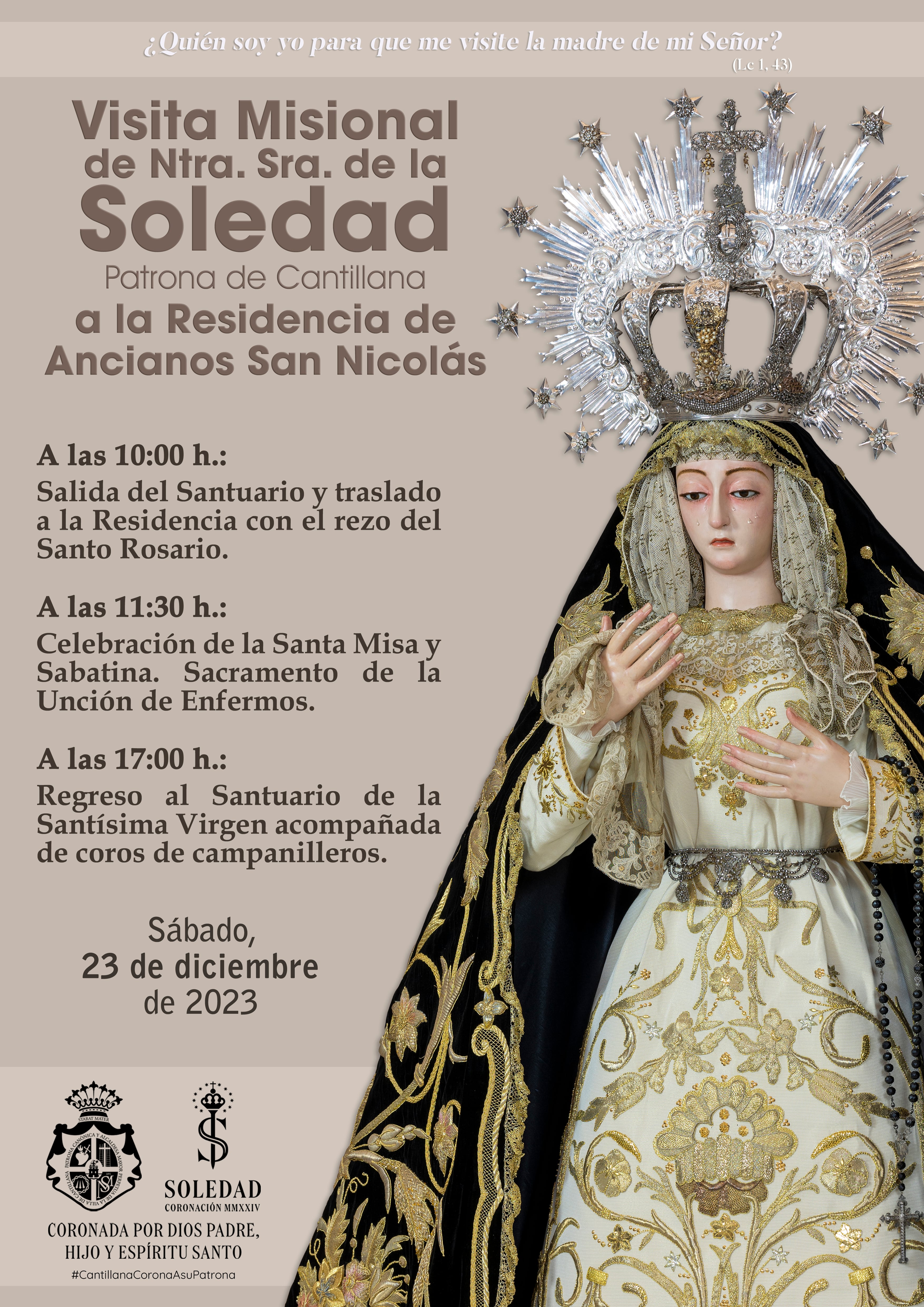 Cartel editado con motivo de la visita de la Virgen de la Soledad de Cantillana a la residencia de mayores San Nicolás de la localidad