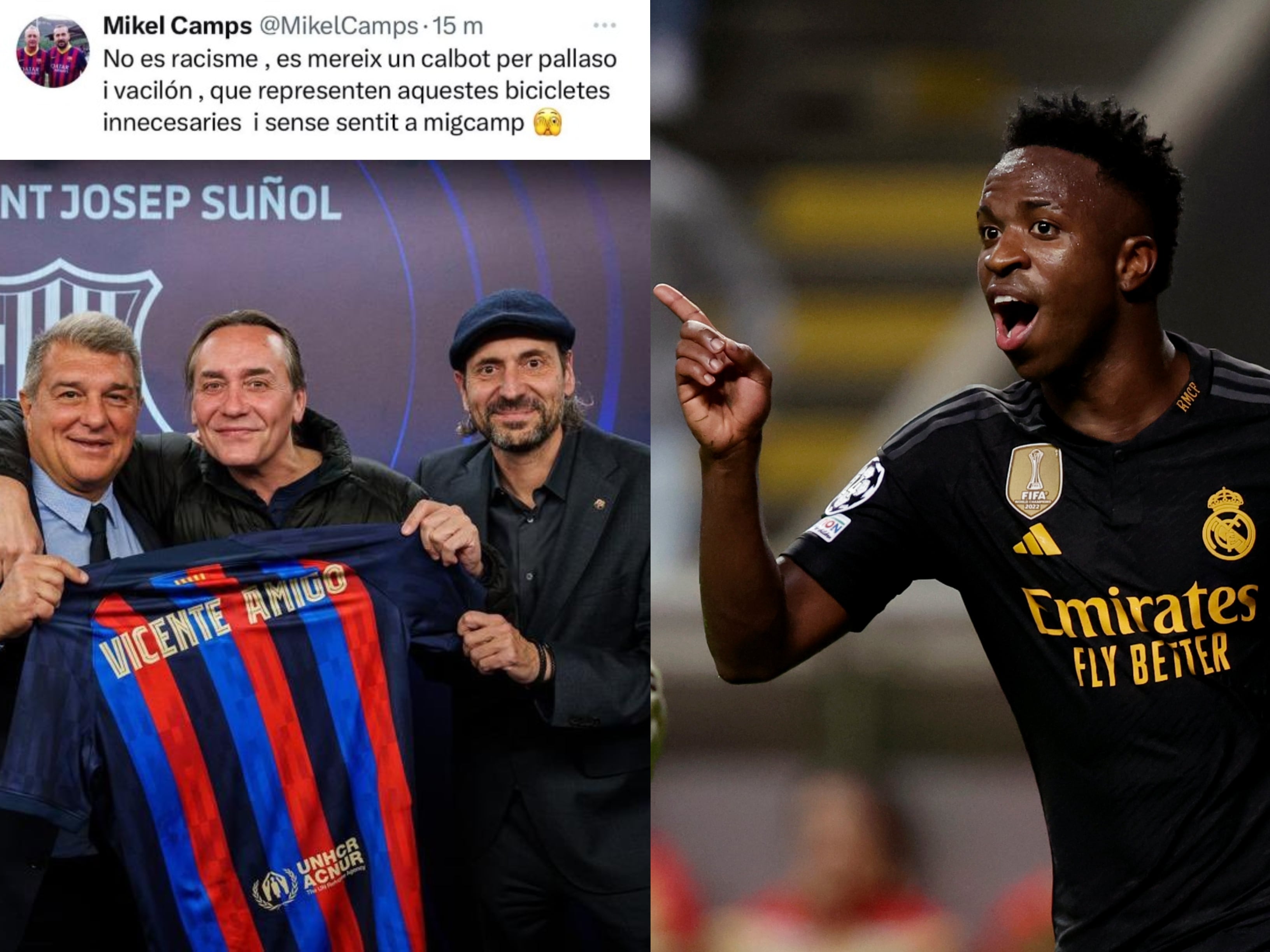 Vinicius Junior con el presidente del Barcelona.