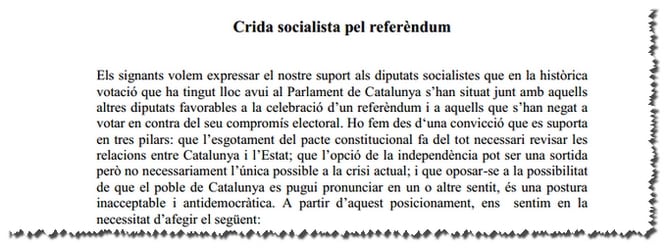 L'inici del manifest "Crida socialista pel referèndum"