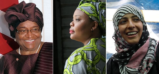 La presidenta de Liberia, <b>Ellen Johnson-Sirleaf</b>; la activista liberiana <b>Leymah Gbowee</b>; y la política yemení <b>Tawakkul Karman</b> logran el Nobel por su &quot;lucha no violenta por la seguridad y el derecho de las mujeres a participar en la cons