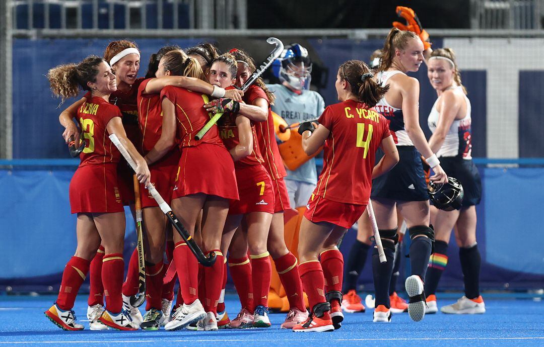 El equipo de hockey, en su partido ante Gran Bretaña.