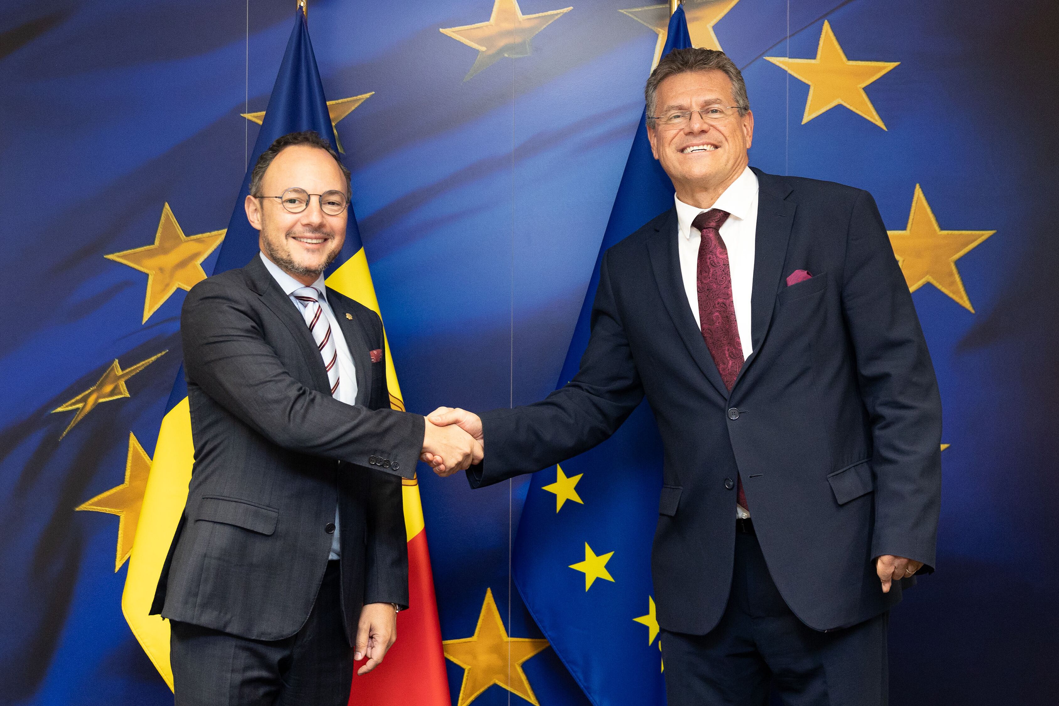 El cap de Govern, Xavier Espot, i el vicepresident executiu de la Comissió Europea, Maroš Šefčovič.