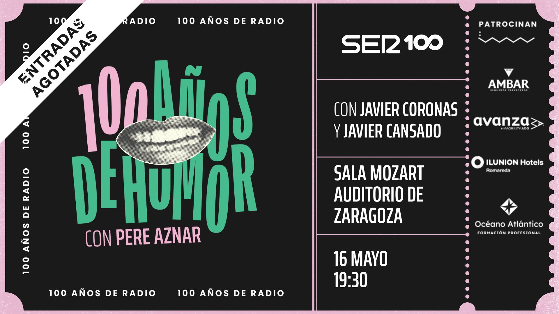 Radio Zaragoza cuelga el cartel de entradas agotadas en el evento '100 años de Humor'.