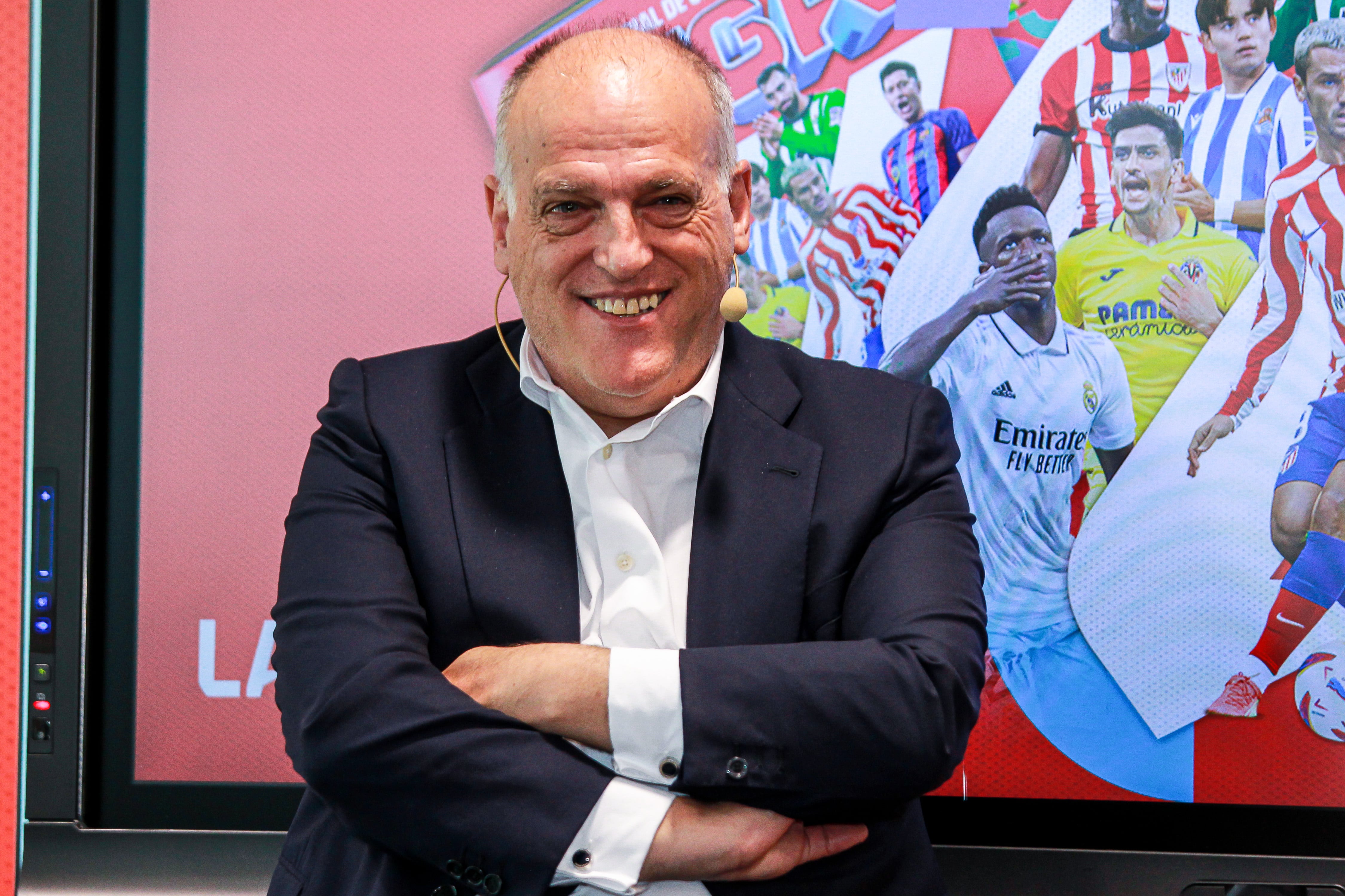 SPAIN - SEPTEMBER 13: Javier Tebas, President of La Liga attends the media during the presentation of the Panini La Liga EA Sports album at headquarters of La Liga on September 13, 2023, in Madrid, Spain. (Photo By Irina R. Hipolito/Europa Press via Getty Images)