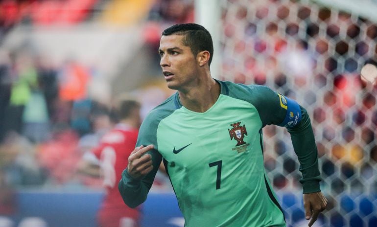 El delantero portugués Cristiano Ronaldo celebra el 1-0 ante Rusia