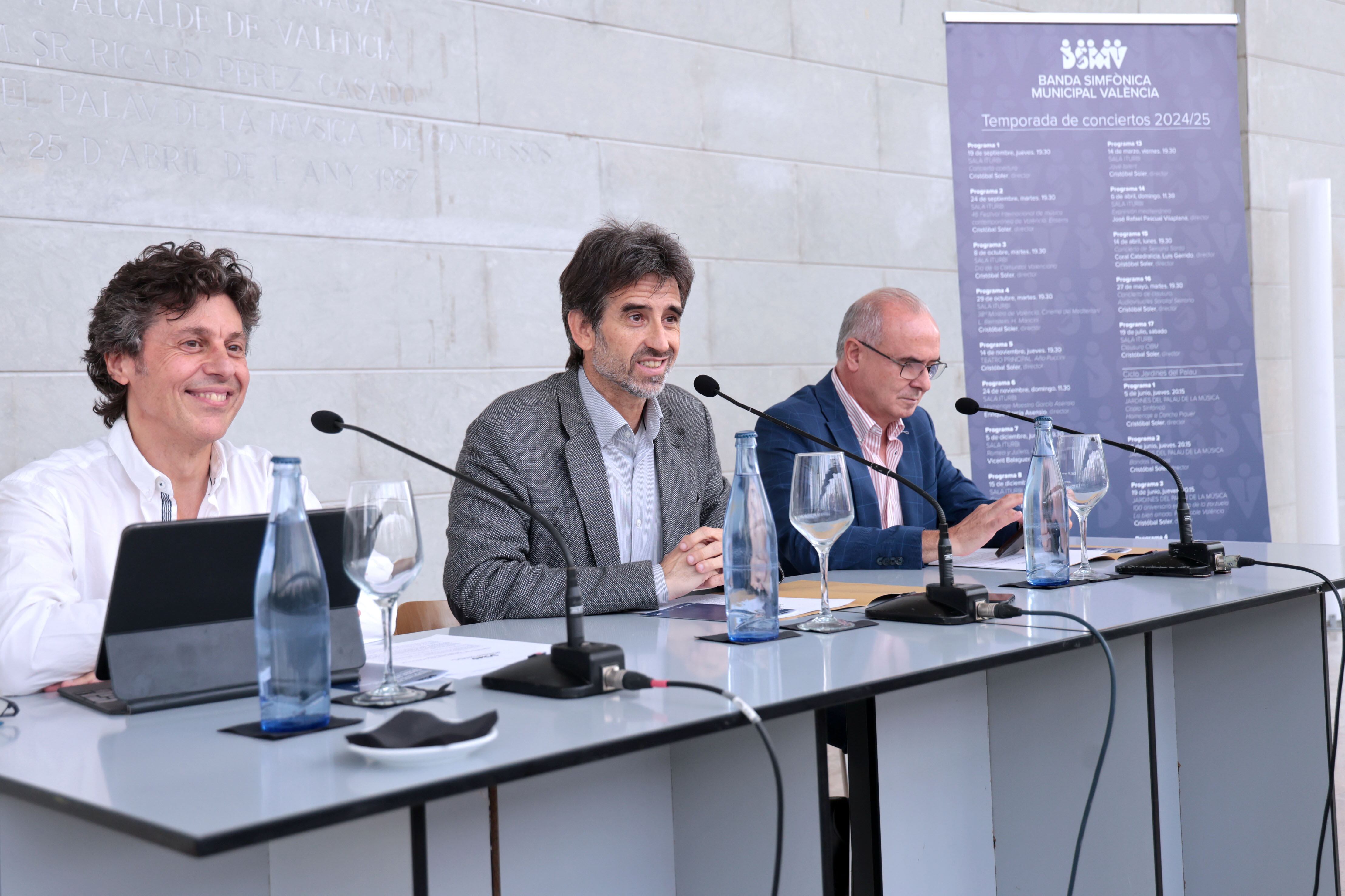 El presidente del Palau de la Música, y concejal de Acción Cultural, Patrimonio y Recursos Culturales, José Luis Moreno, participa en la presentación de la temporada 2024-2025 de la Banda Sinfónica Municipal de València. Hall de los Naranjos. Palau de la Música.